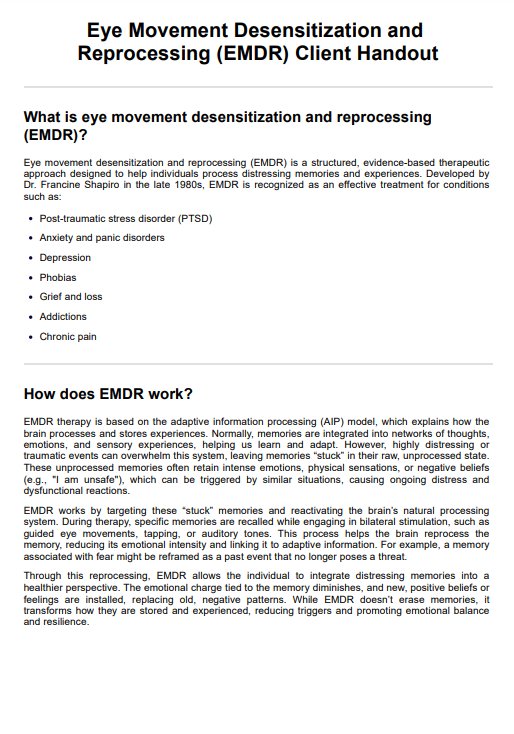 EMDR Client Handout PDF Example