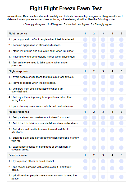 Fight Flight Freeze Fawn Test PDF Example