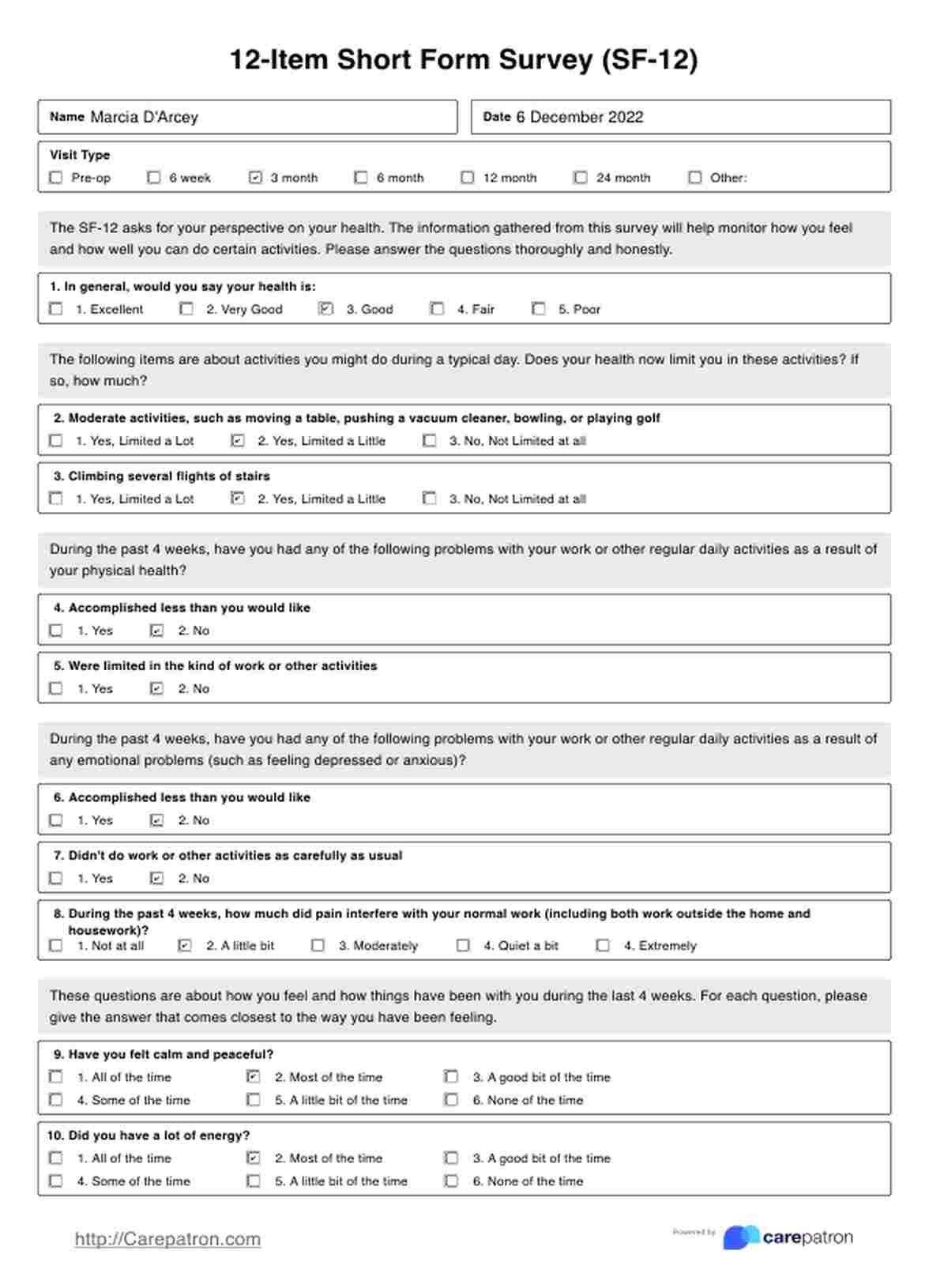 12-Item Short Form Survey PDF Example