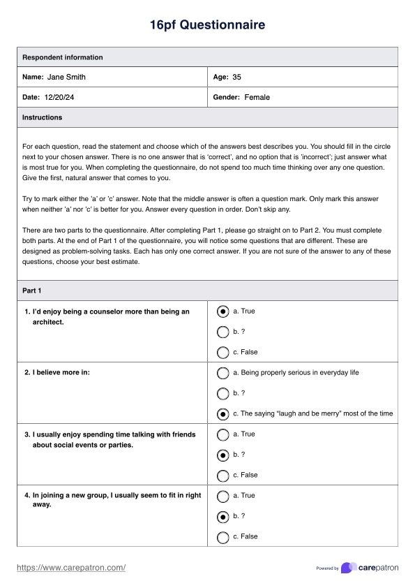 16pf Personality Test & Example | Free PDF Download