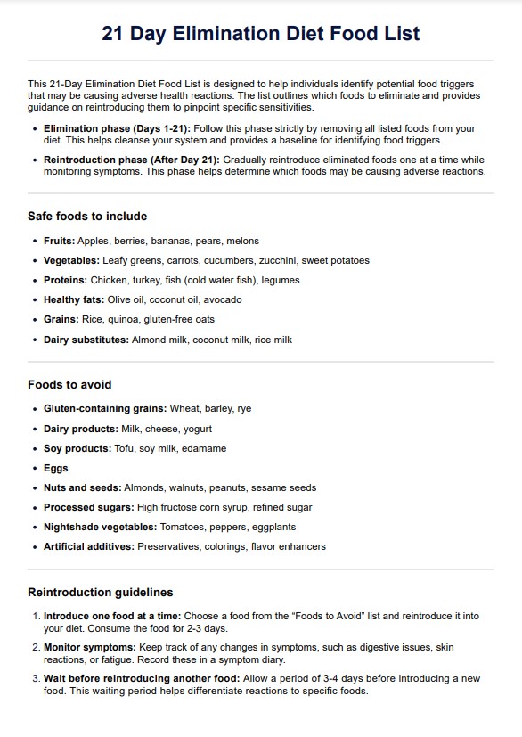 Lista de alimentos dietéticos de eliminação de 21 dias PDF Example