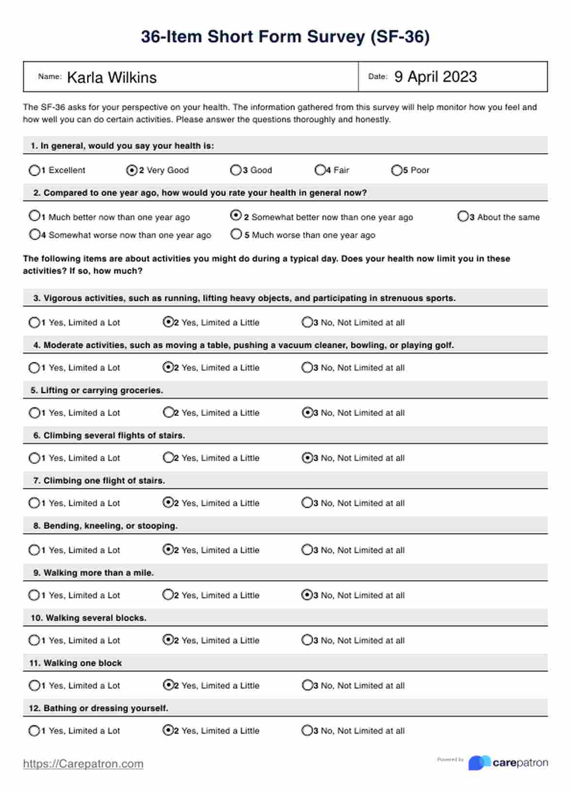 36-Item Short Form Survey PDF Example