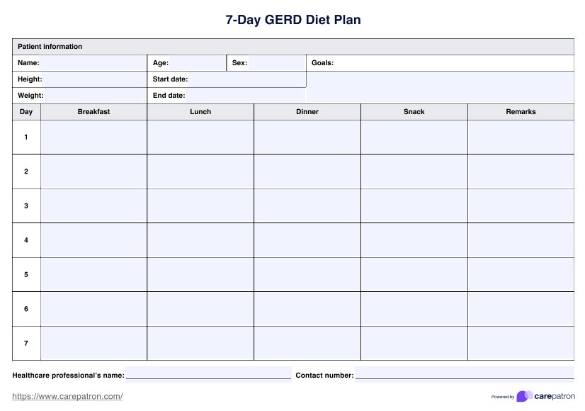 7-Day Gerd Diet Plan PDF Example