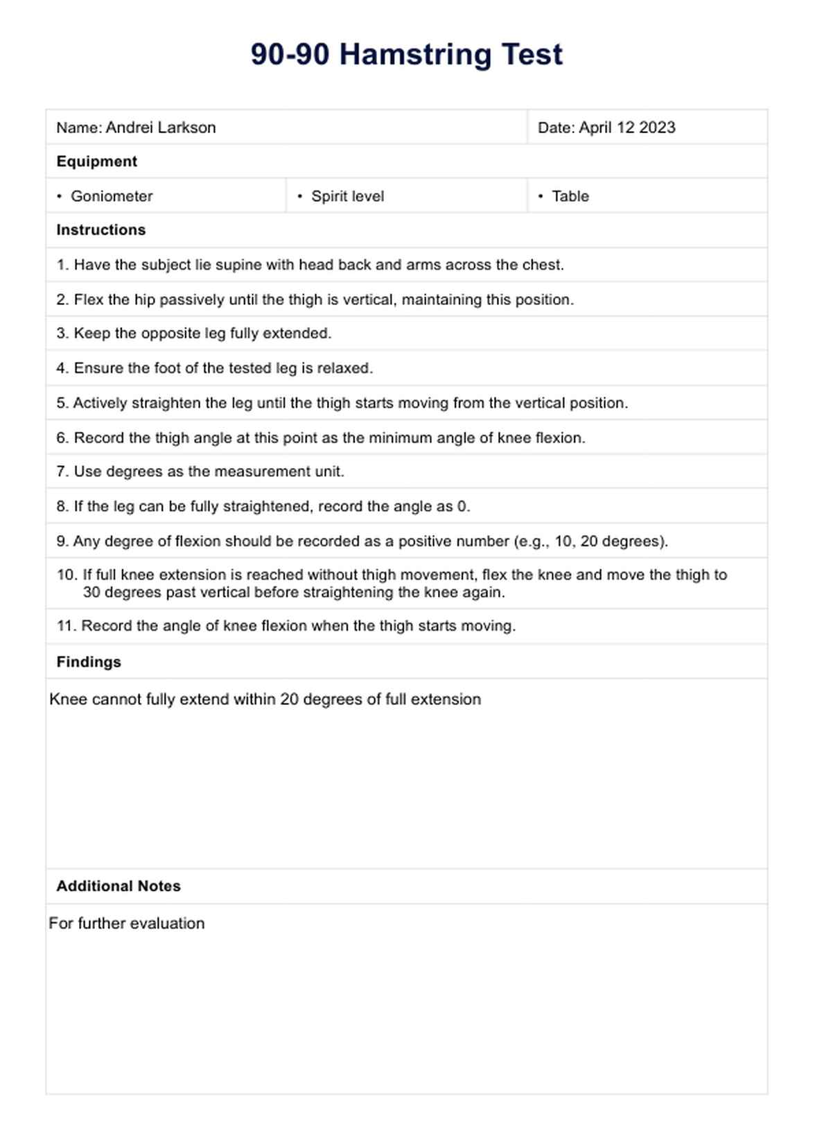 90-90 Hamstring Test PDF Example