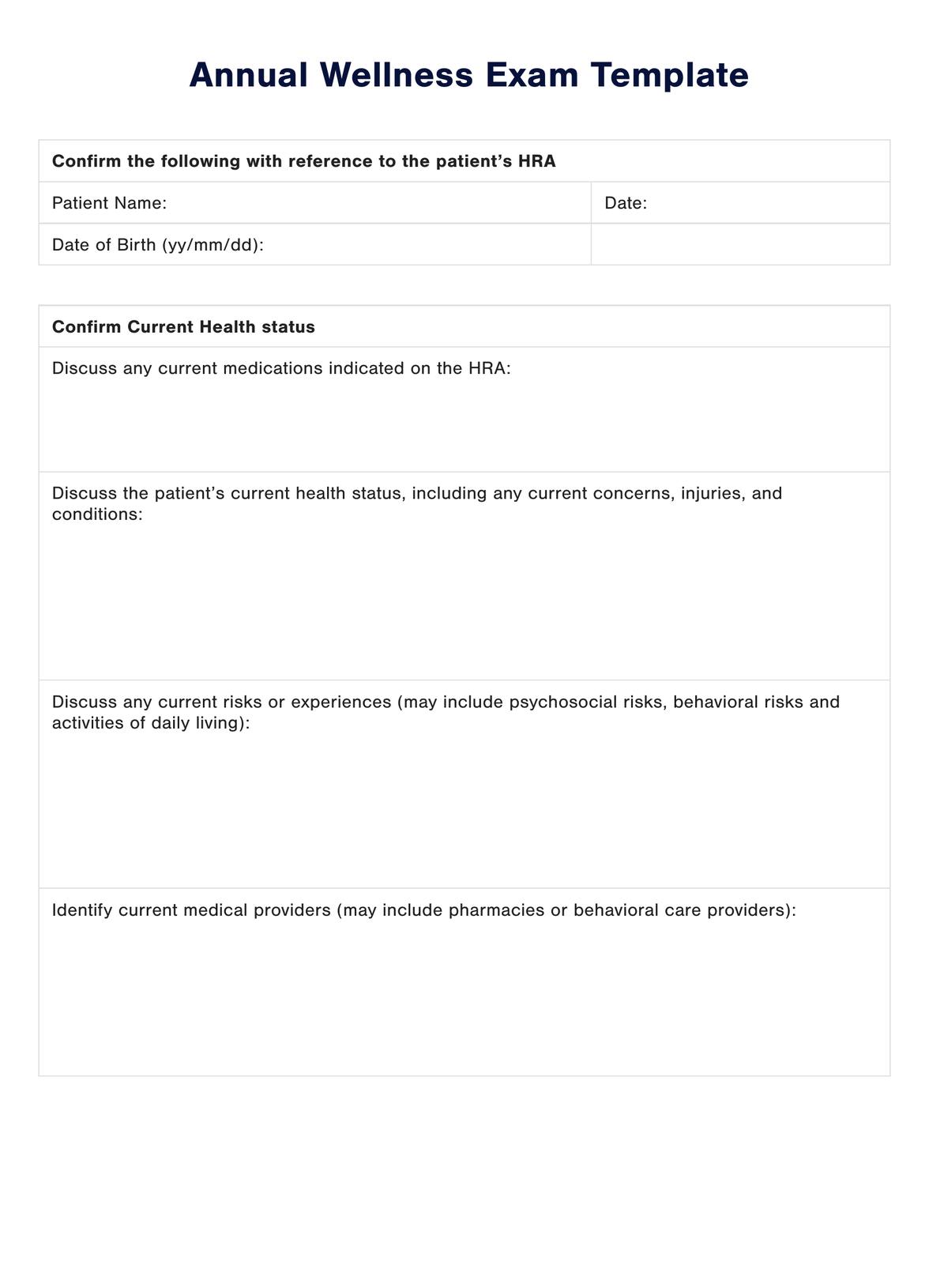 Annual Wellness Exam Template PDF Example