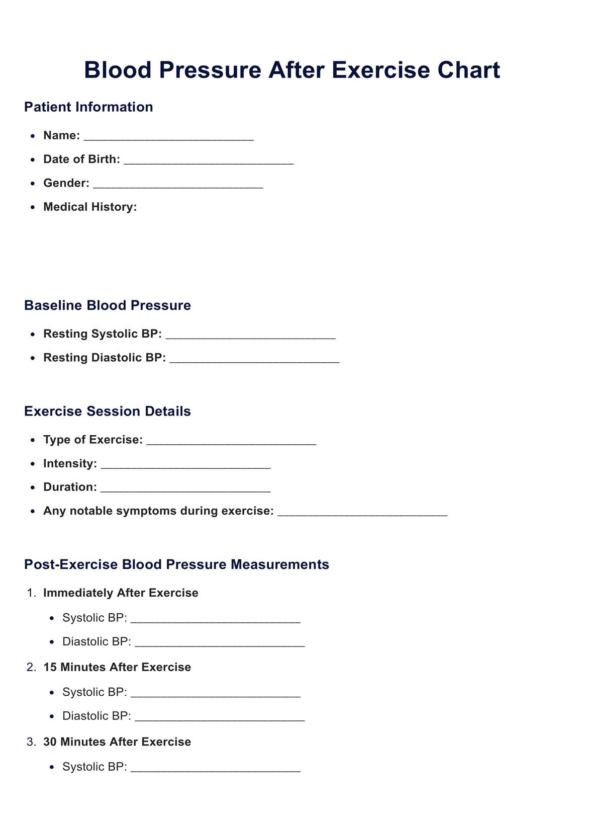 Blood Pressure After Exercise Chart PDF Example