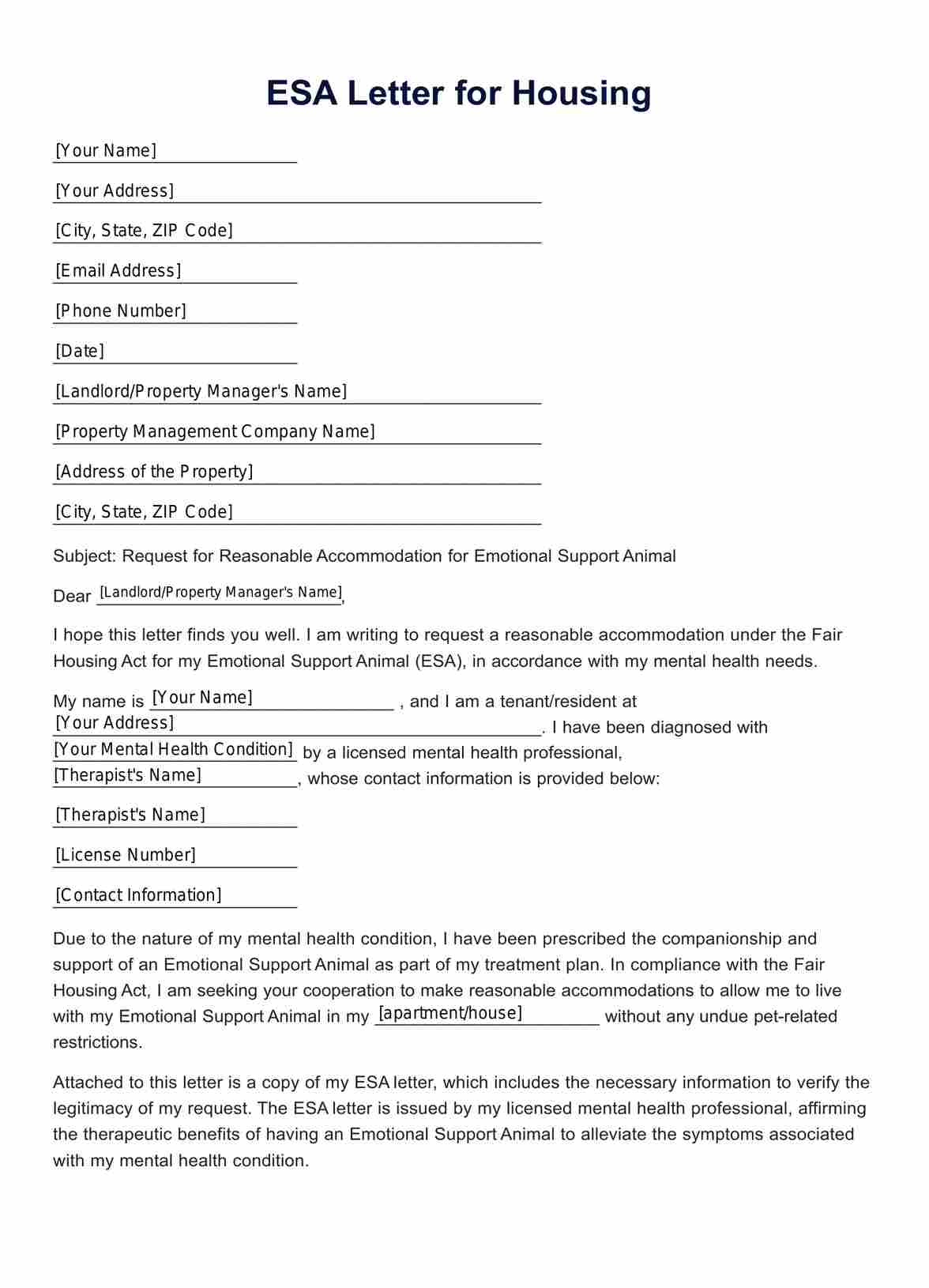 Nevada ESA Letter & Example Free PDF Download