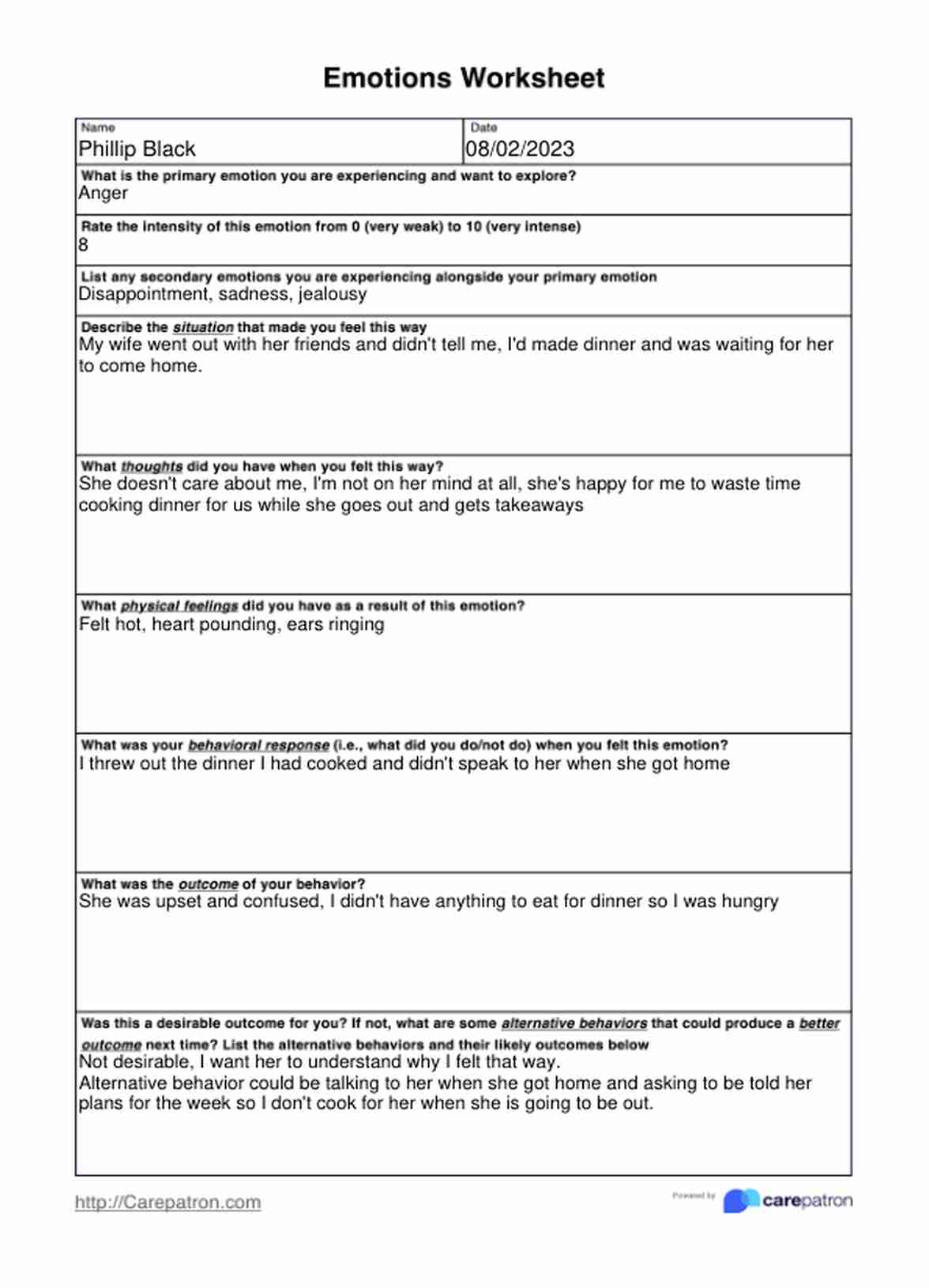 Emotions Worksheets PDF Example