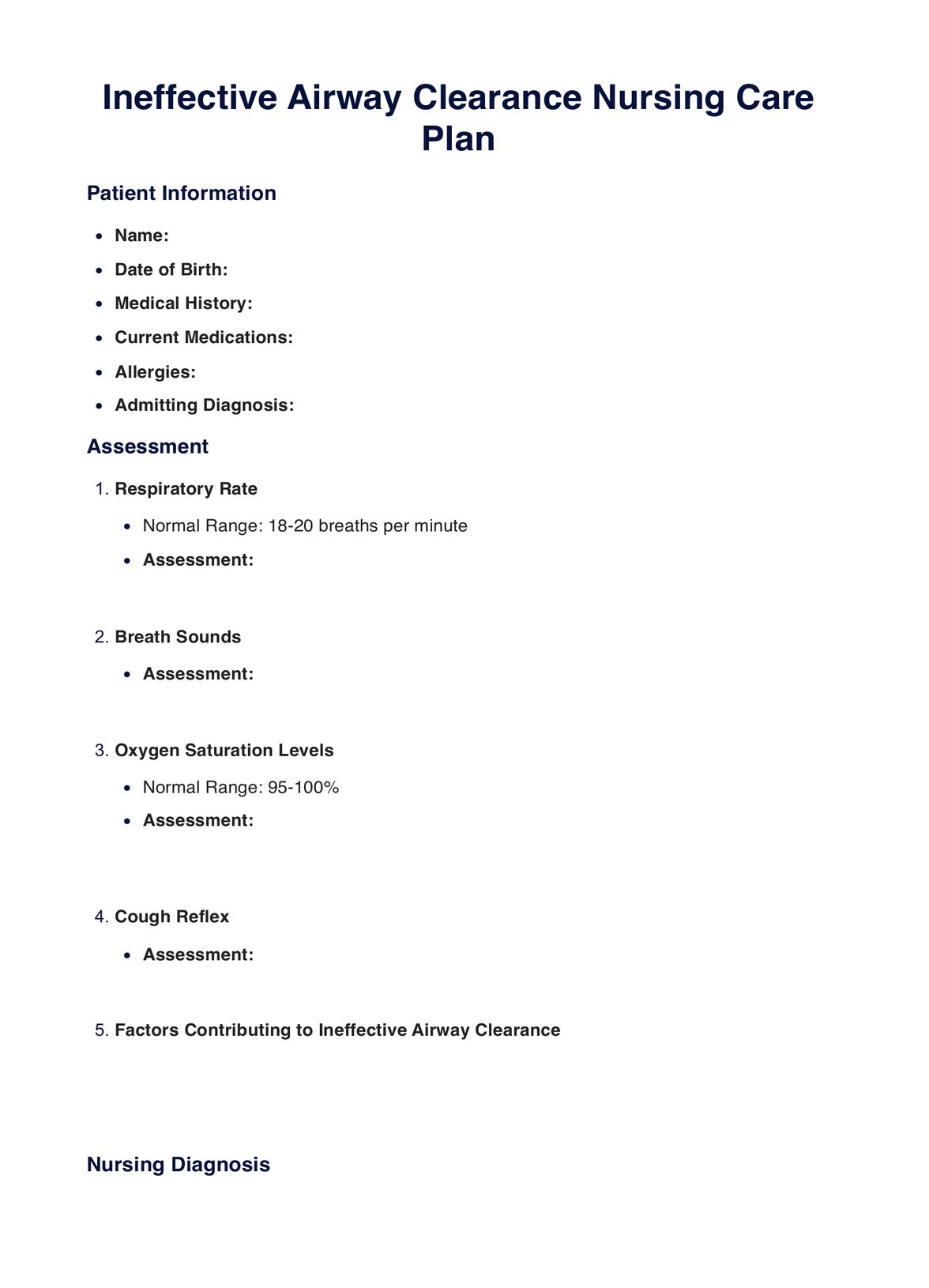Ineffective Airway Clearance Nursing Care Plan Template PDF Example
