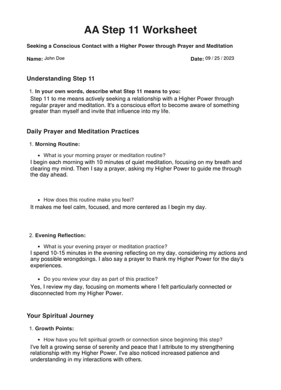 AA Step 11 Worksheets PDF Example