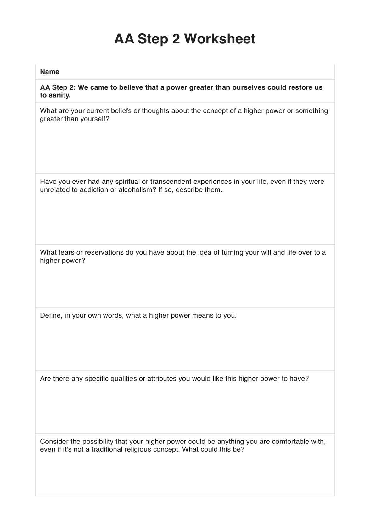 AA Step 2 Worksheets PDF Example
