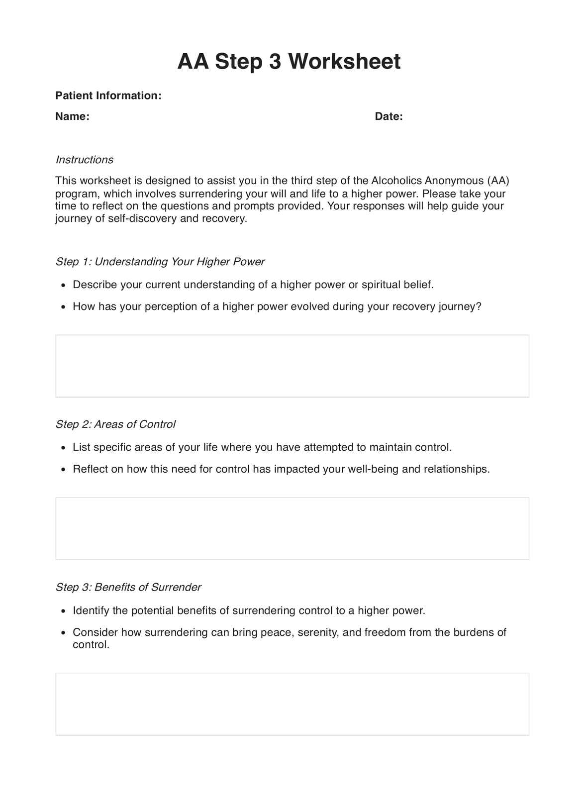 AA Step 3 Worksheets PDF Example