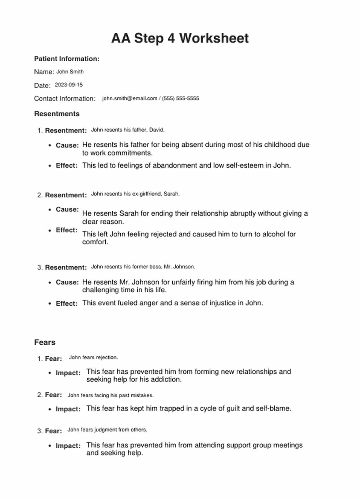 AA Step 4 Worksheets PDF Example