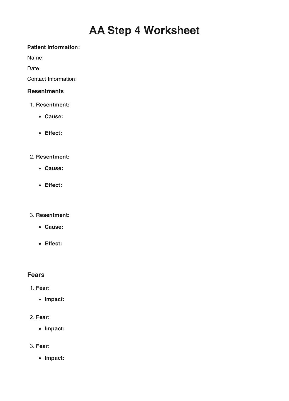 AA Step 4 Worksheets PDF Example