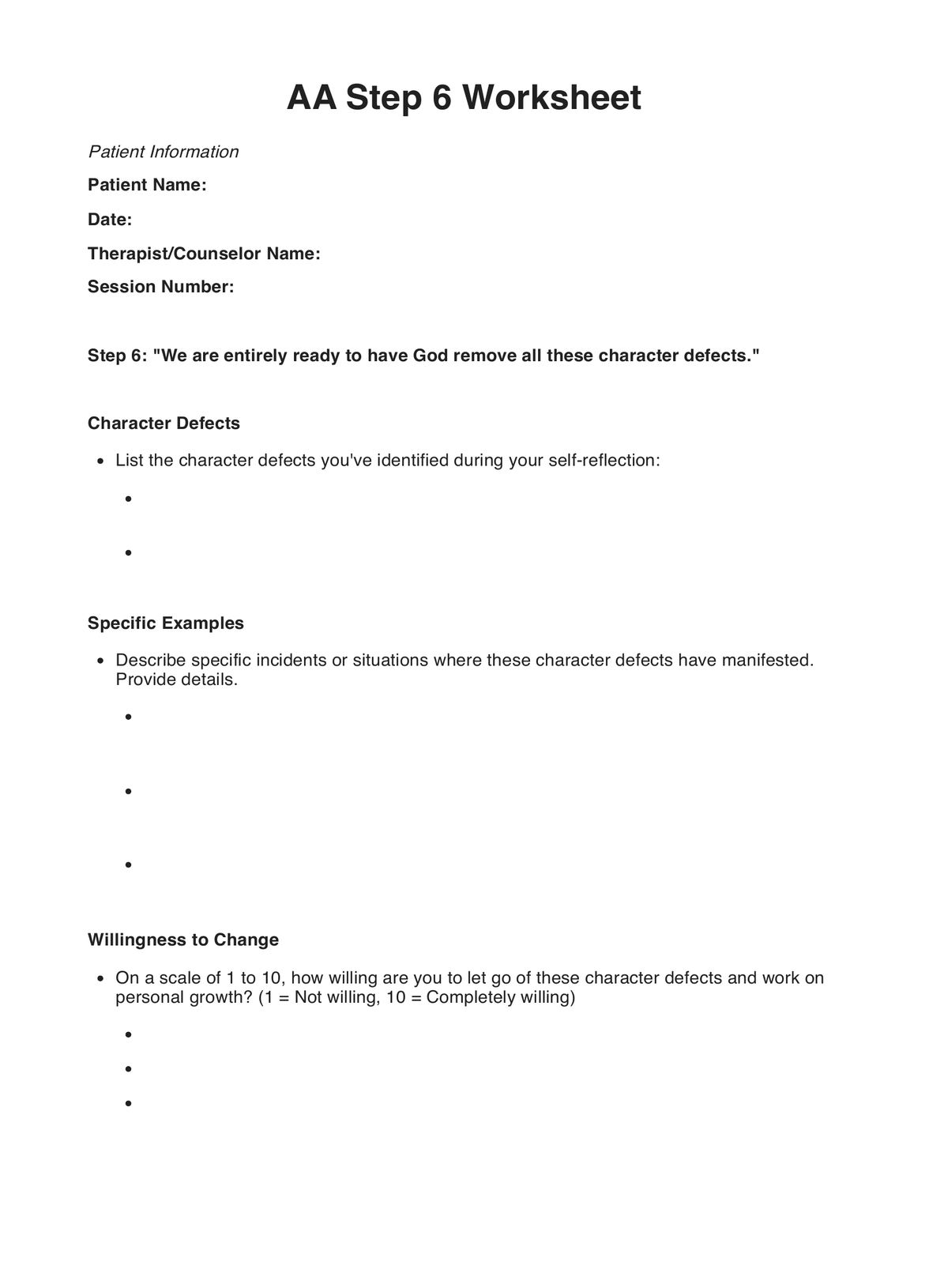 AA Step 6 Worksheets PDF Example