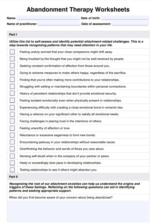 Abandonment Therapy Worksheets PDF Example