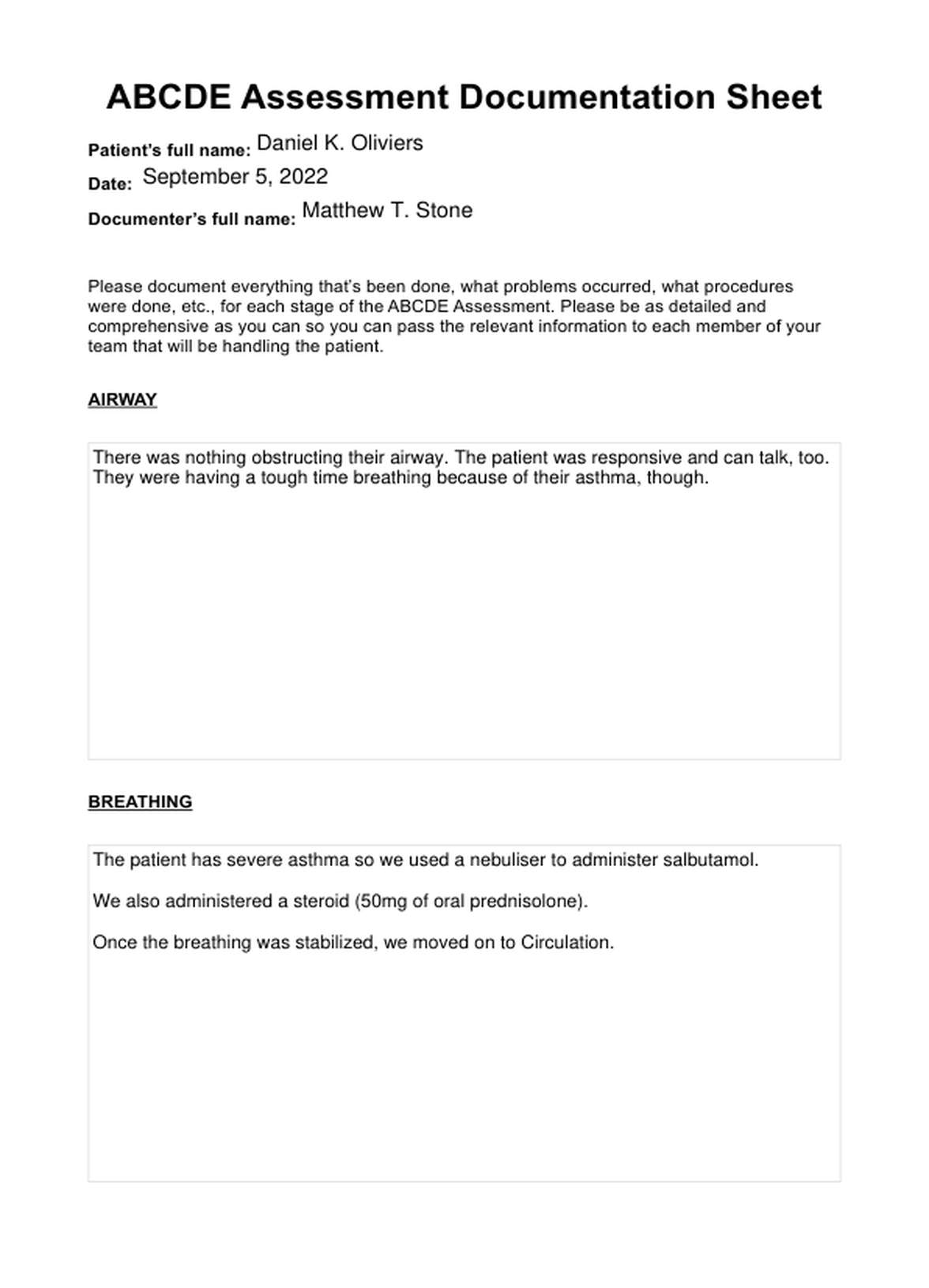 ABCDE Assessment PDF Example