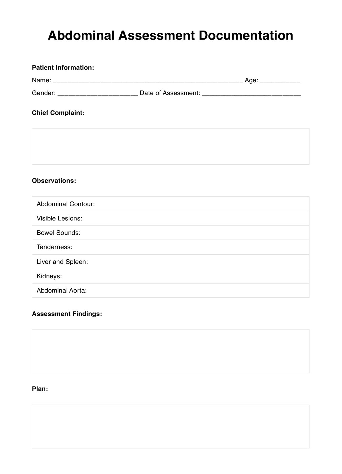 Abdominal Assessment Documentation PDF Example