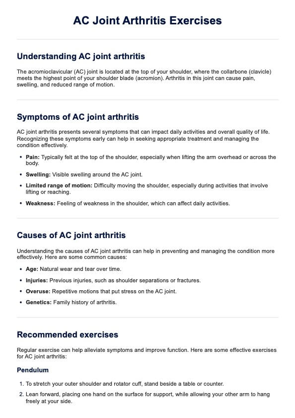 AC Joint Arthritis Exercises Handout PDF Example