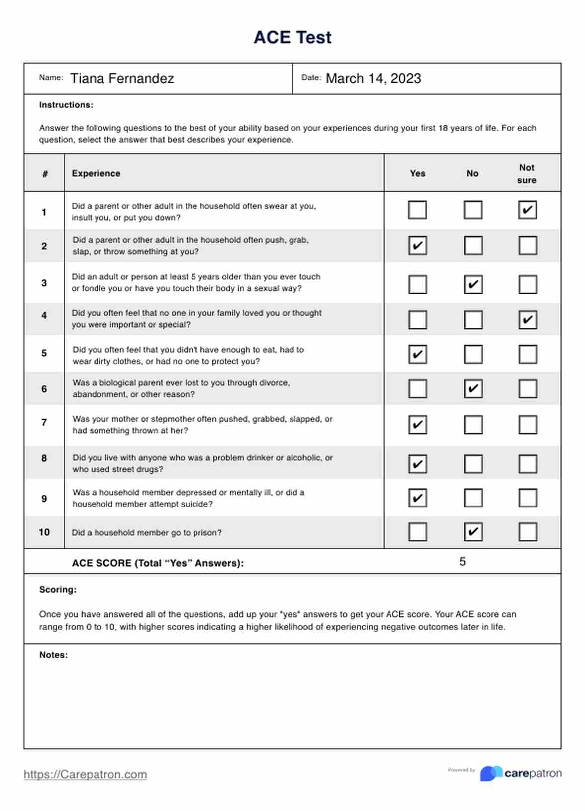 Test de Experiencias adversas en la infancia (EAI) PDF Example
