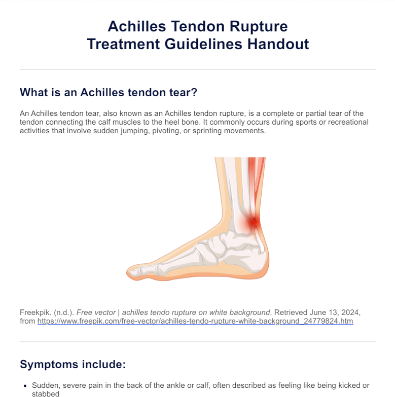 Achilles Tendon Tear Treatment Guidelines Handout PDF Example