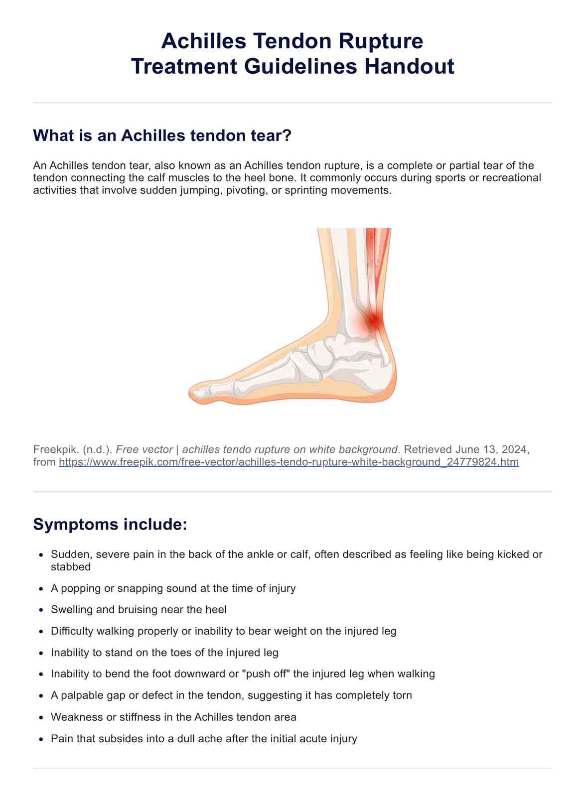 Achilles Tendon Tear Treatment Guidelines Handout PDF Example