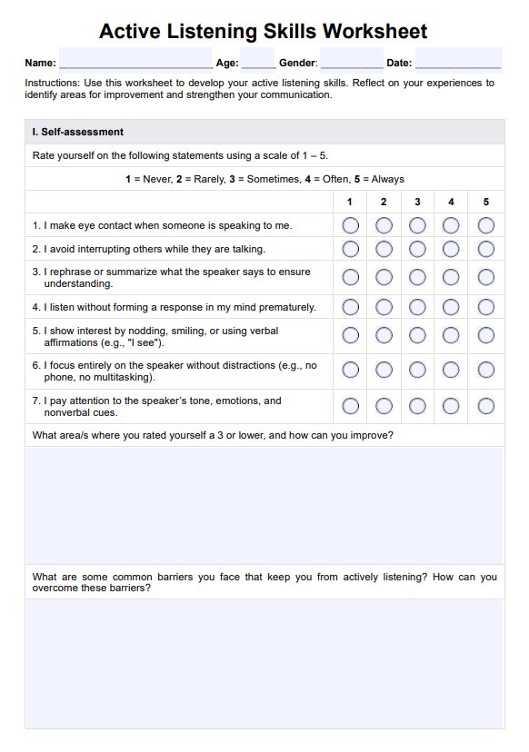 Active Listening Skills Worksheet PDF Example