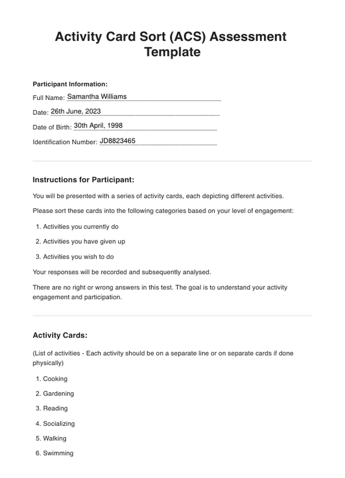Activity Card Sort PDF Example