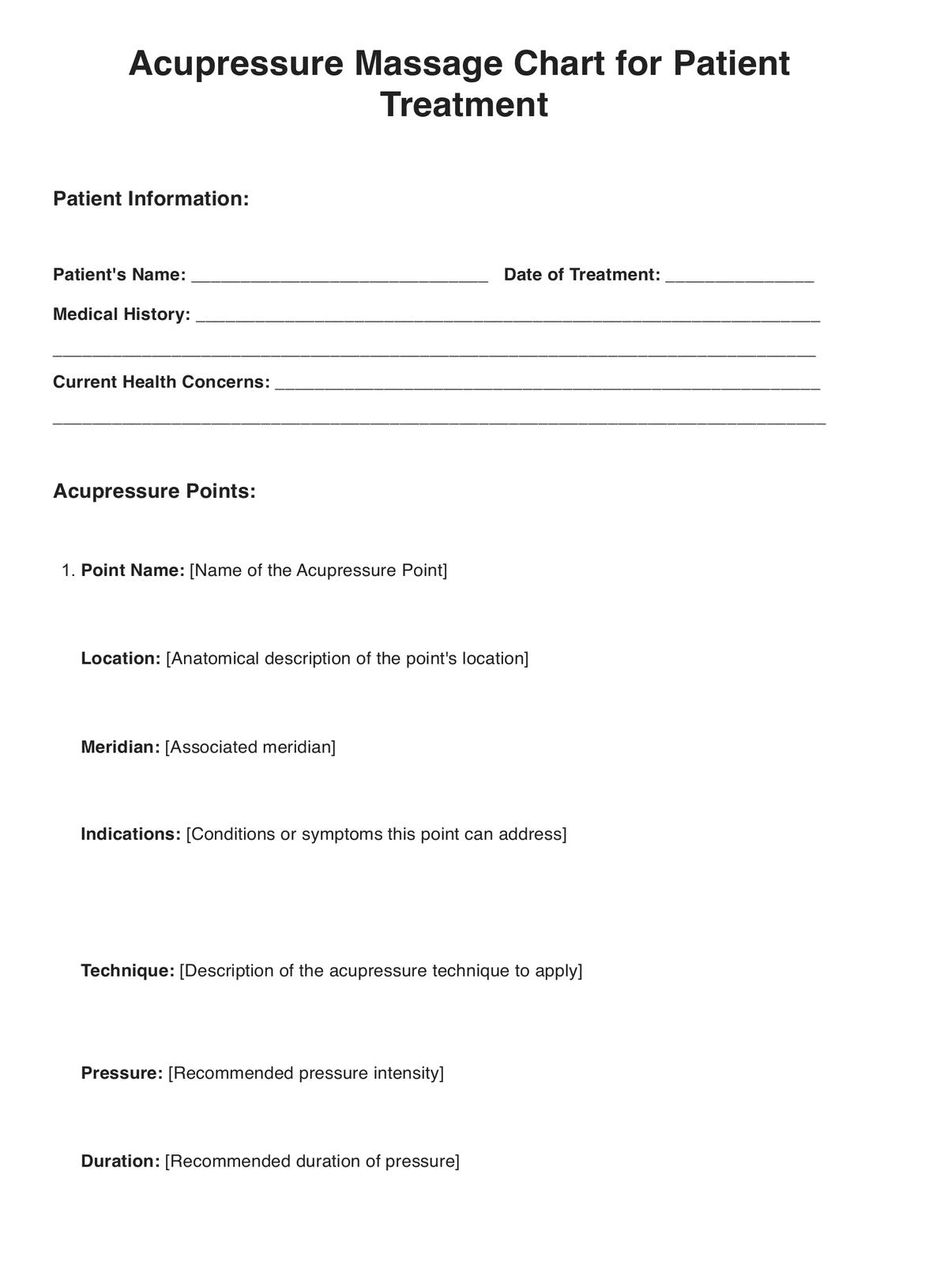 Acupressure Massage Points Charts PDF Example