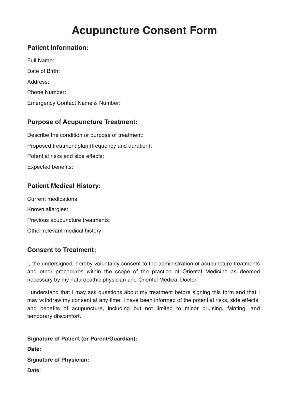 Acupuncture Consent Forms PDF Example