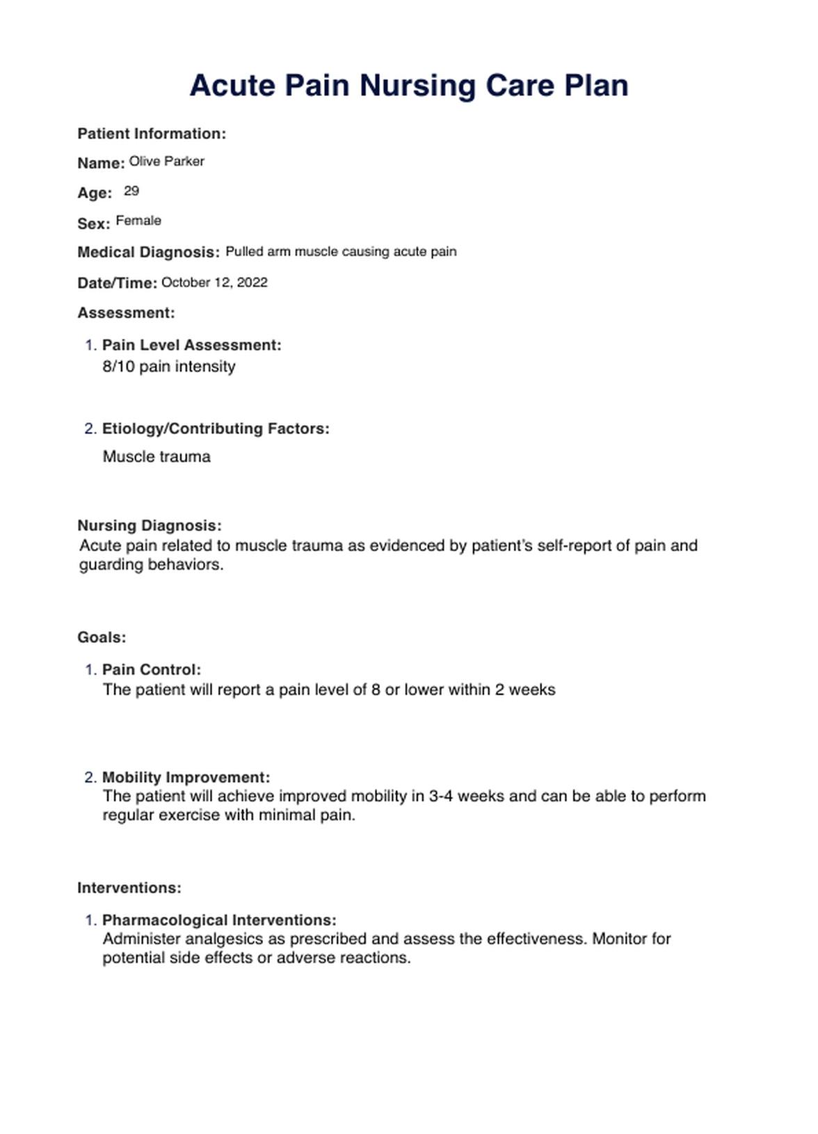 Acute Pain Nursing Care Plan PDF Example