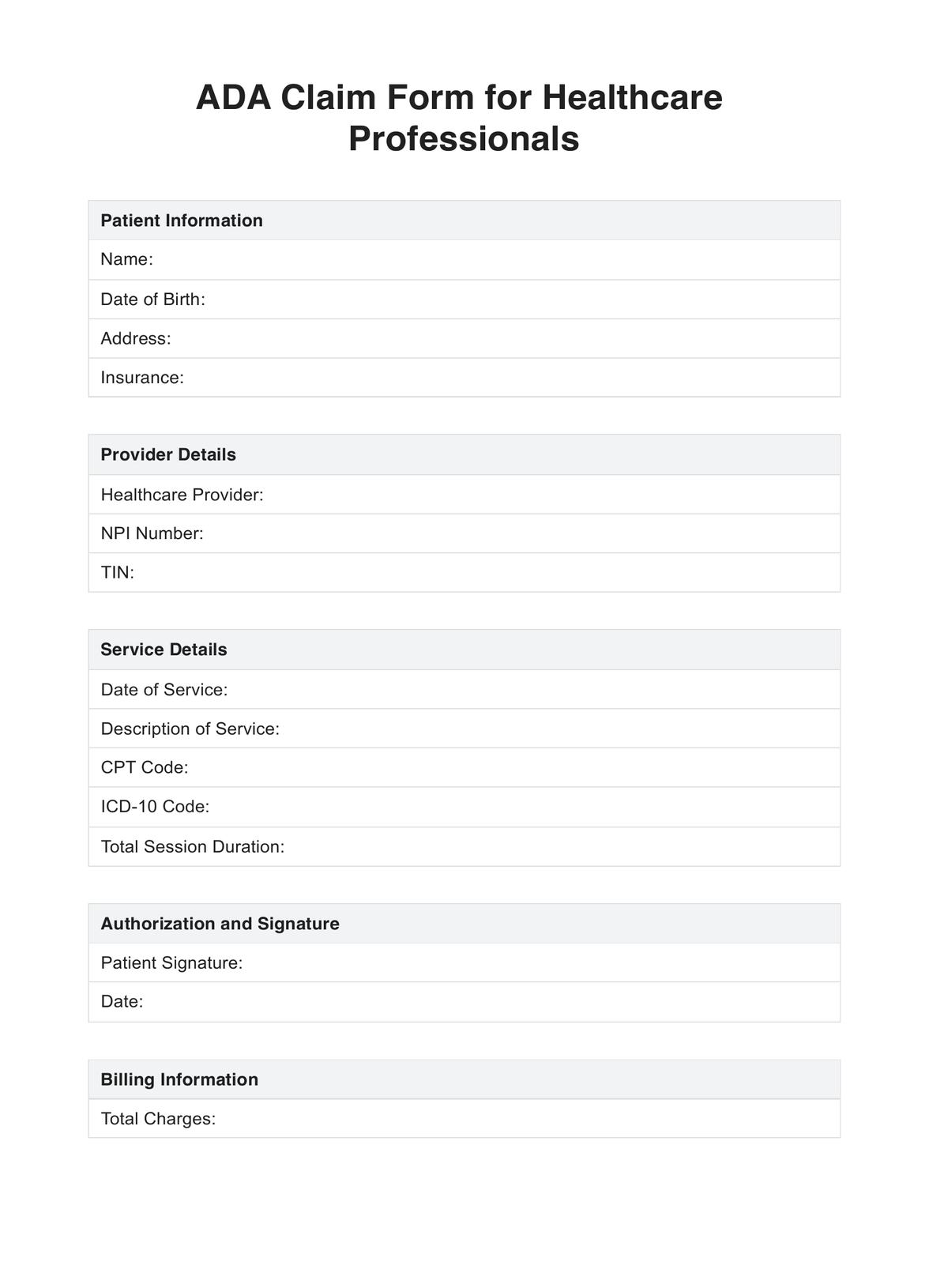 ADA Claim Forms PDF Example