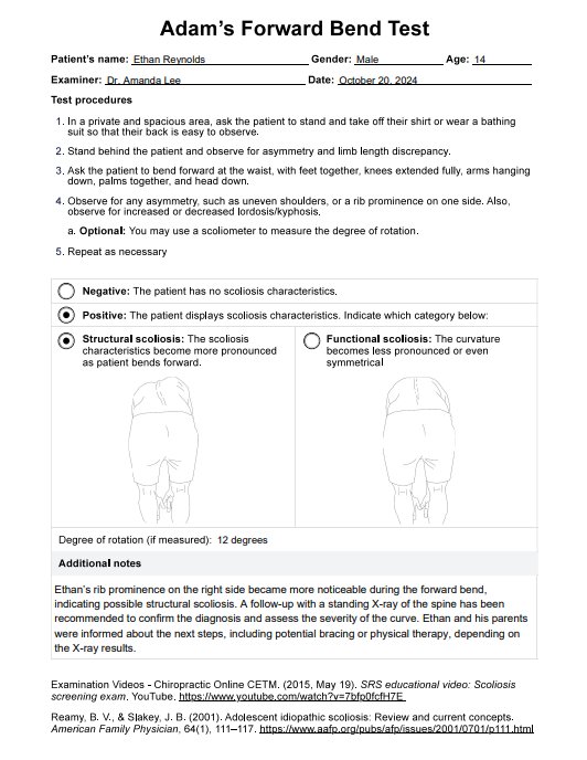 Adams Forward Bend Test PDF Example