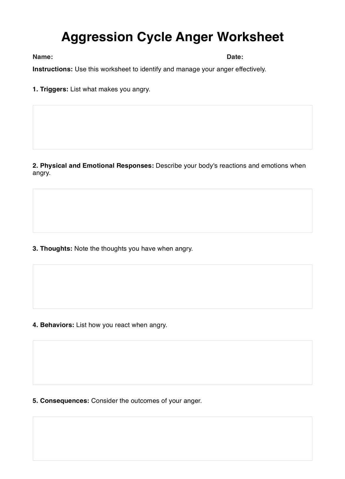 Aggression Cycle Anger Worksheet PDF Example