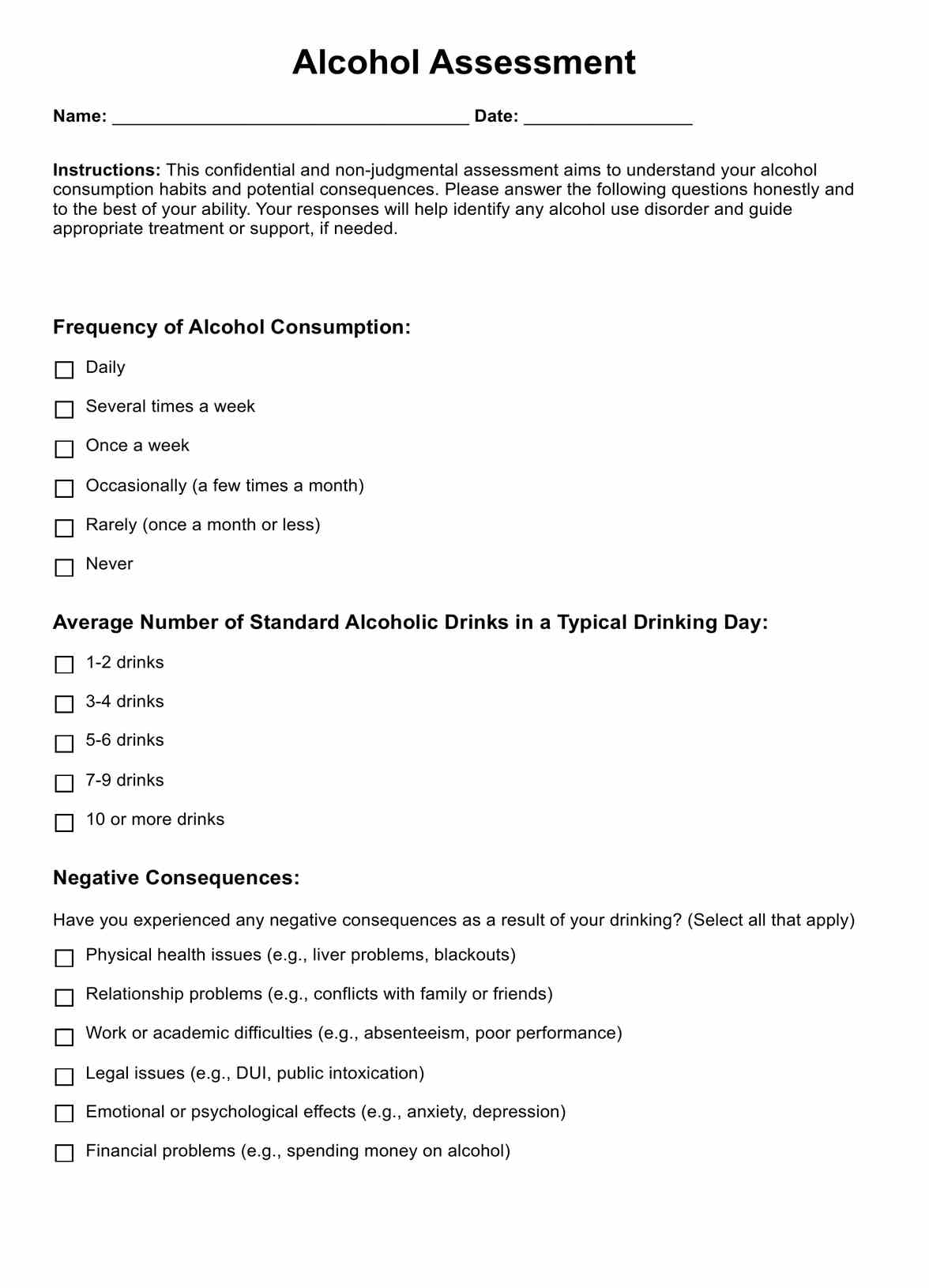 Alcohol Assessment PDF Example