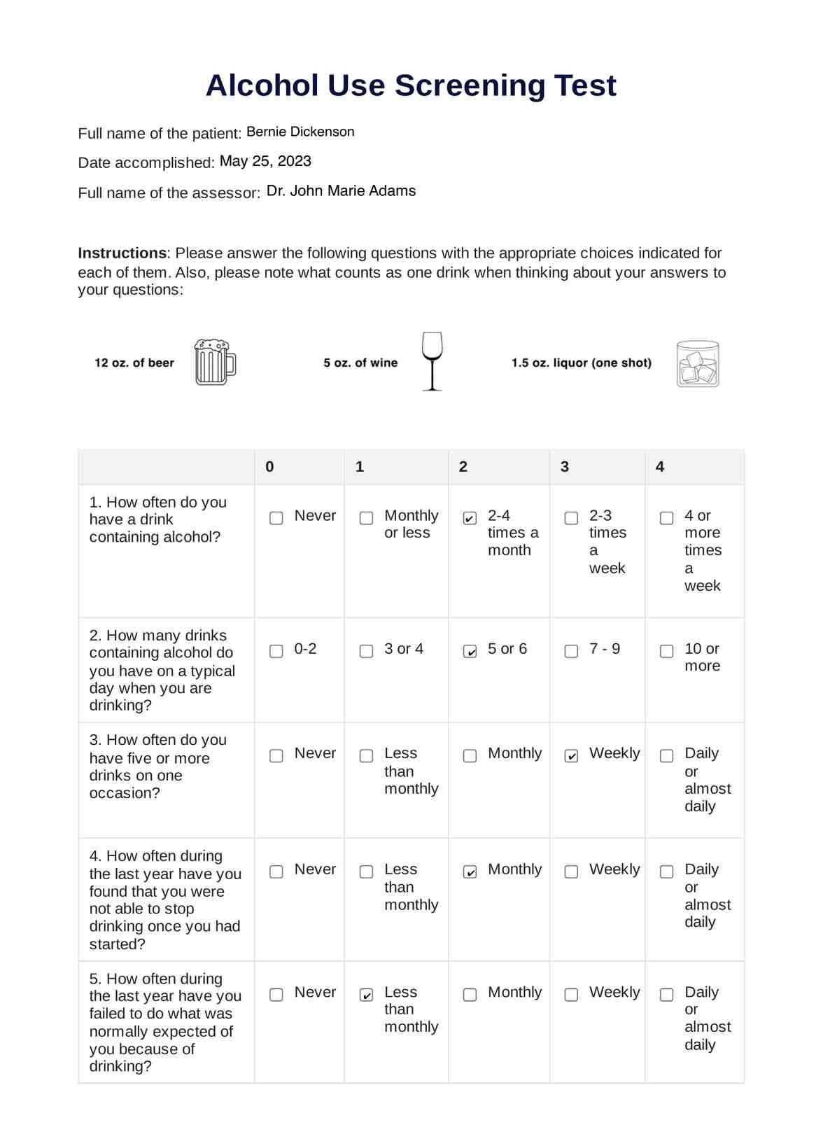 Alcohol Use Screening PDF Example