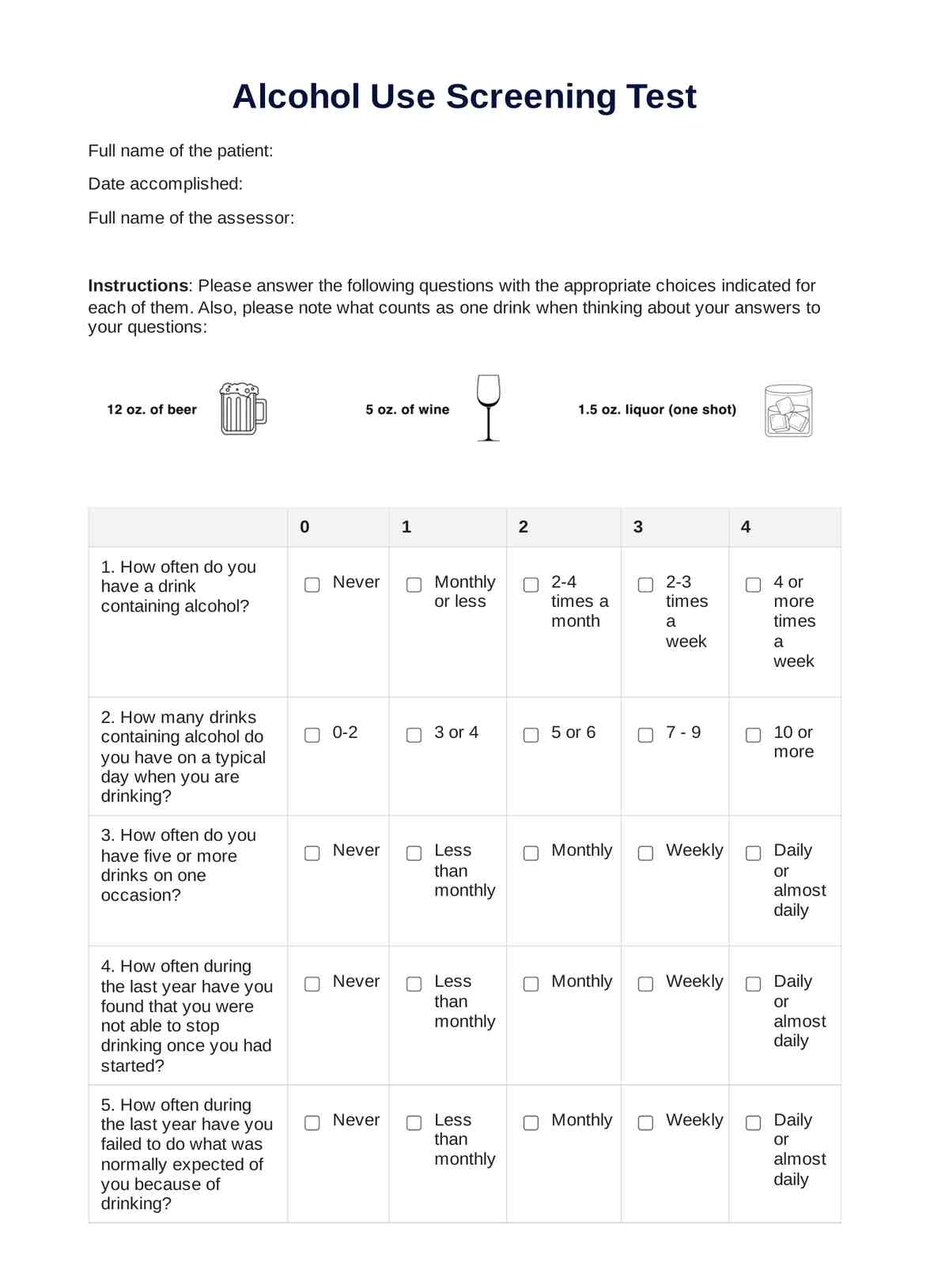 Alcohol Use Screening PDF Example