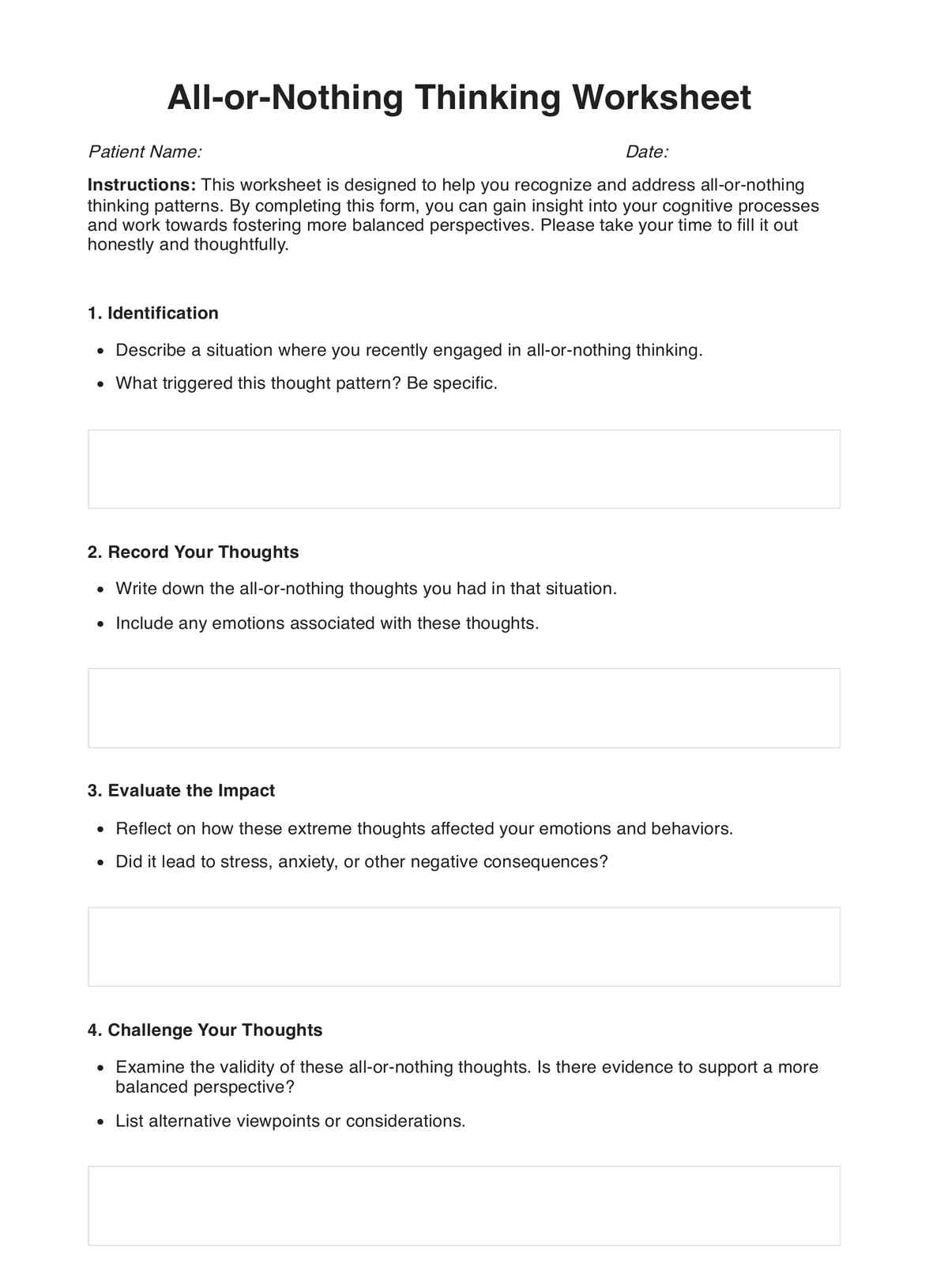 All Or Nothing Thinking Worksheets PDF Example