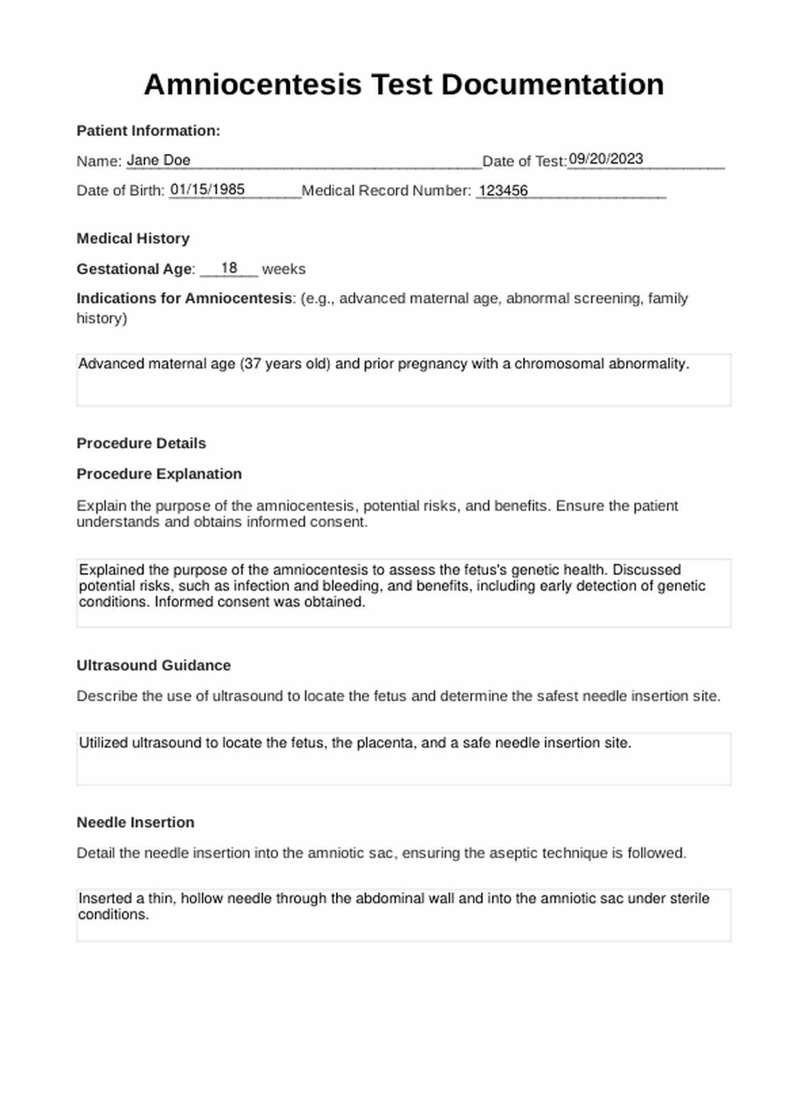 Amniocentesis PDF Example