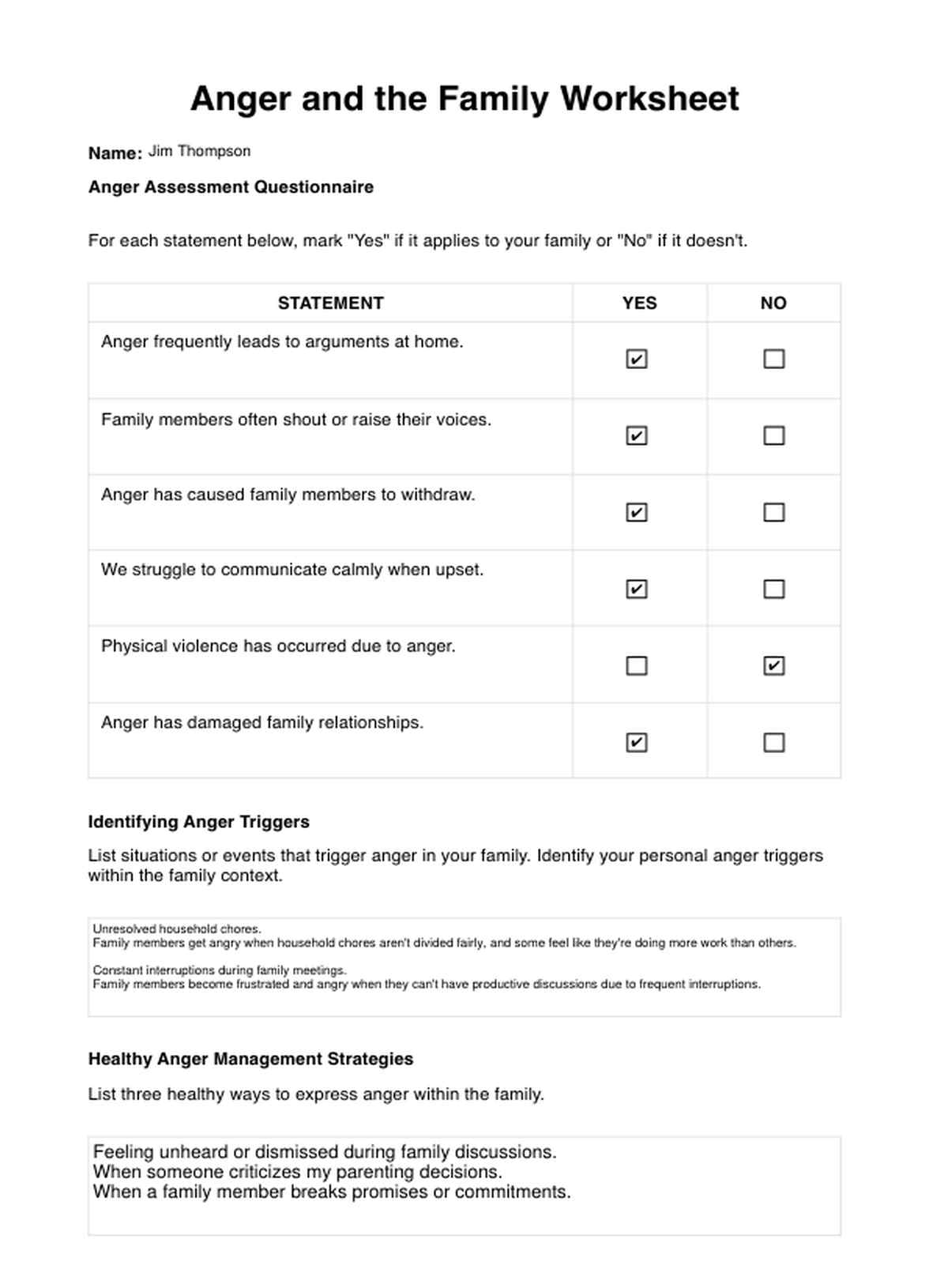 Anger and the Family Worksheet PDF Example