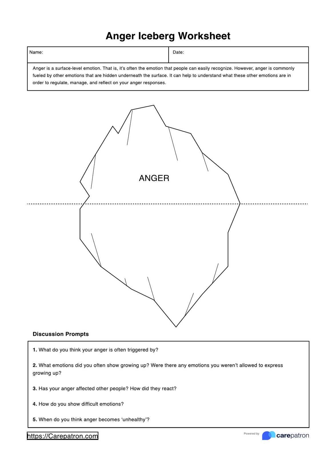 Anger Iceberg Worksheets PDF Example