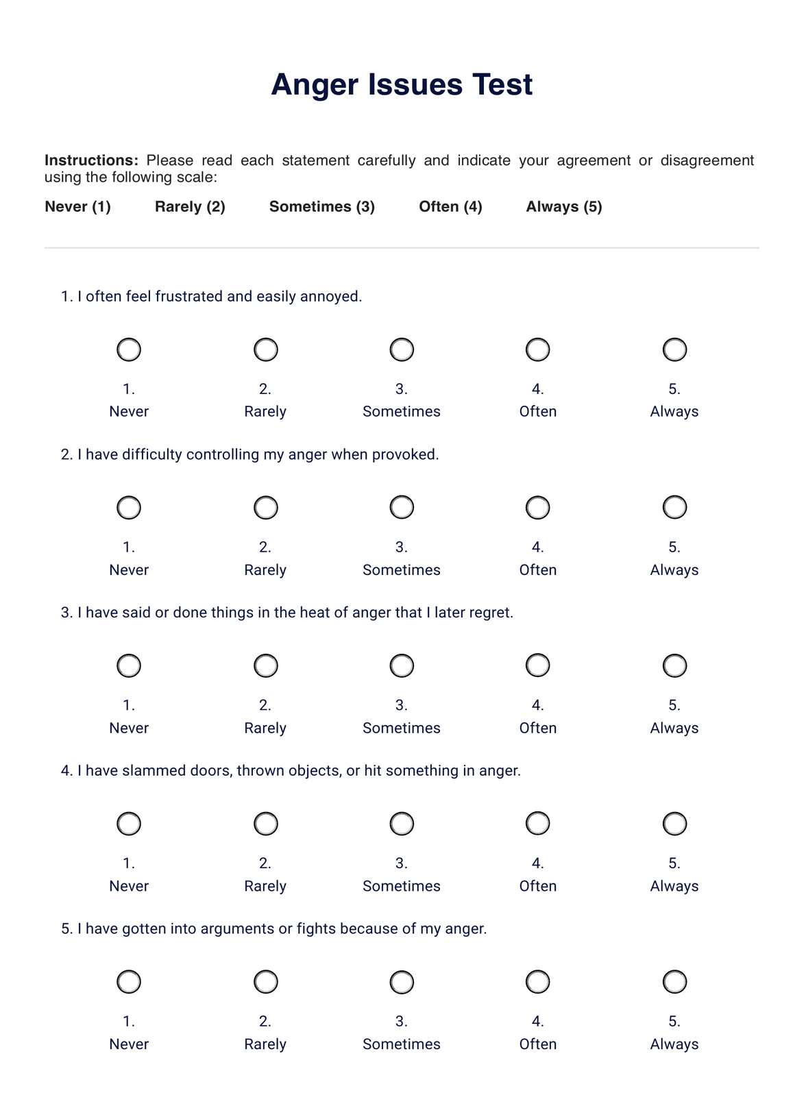 Anger Issues Test PDF Example