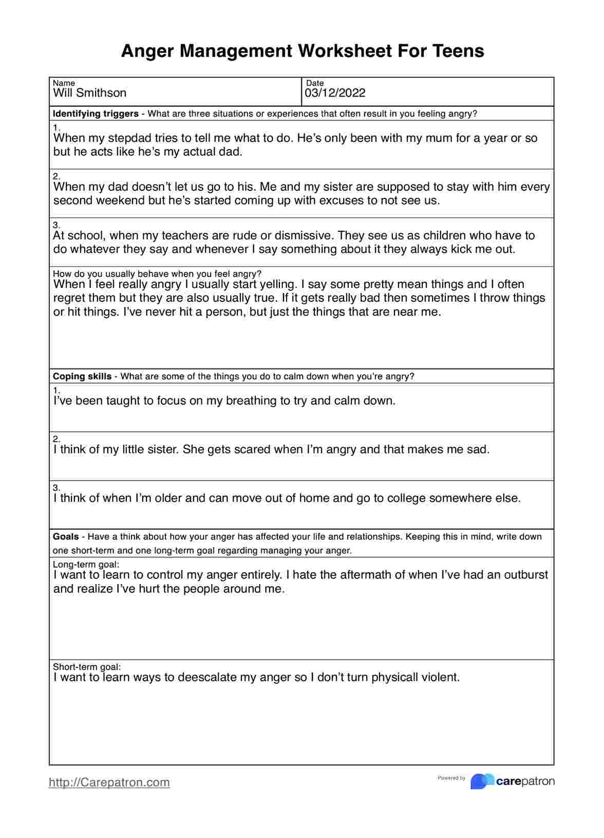 Anger Management Worksheets For Teens PDF Example
