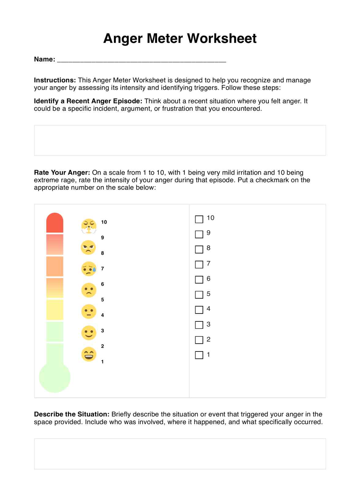 Anger Meter Worksheet PDF Example