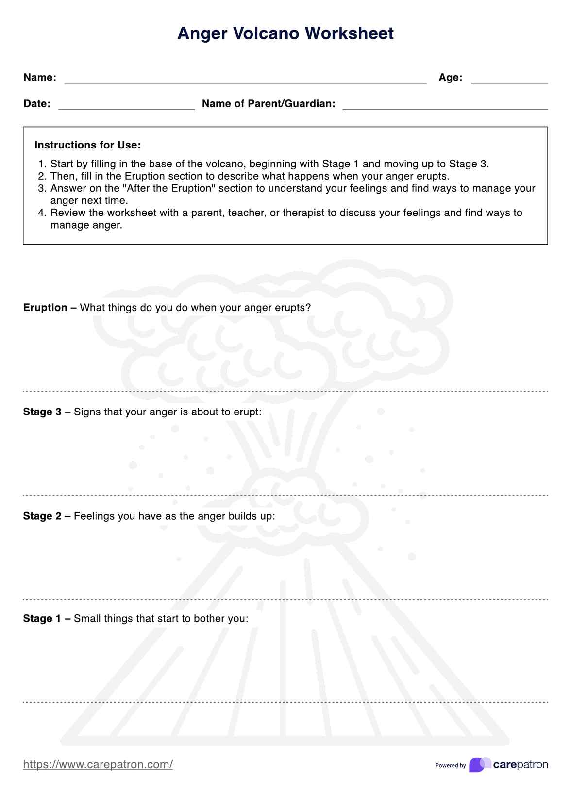 Anger Volcano Worksheet PDF Example