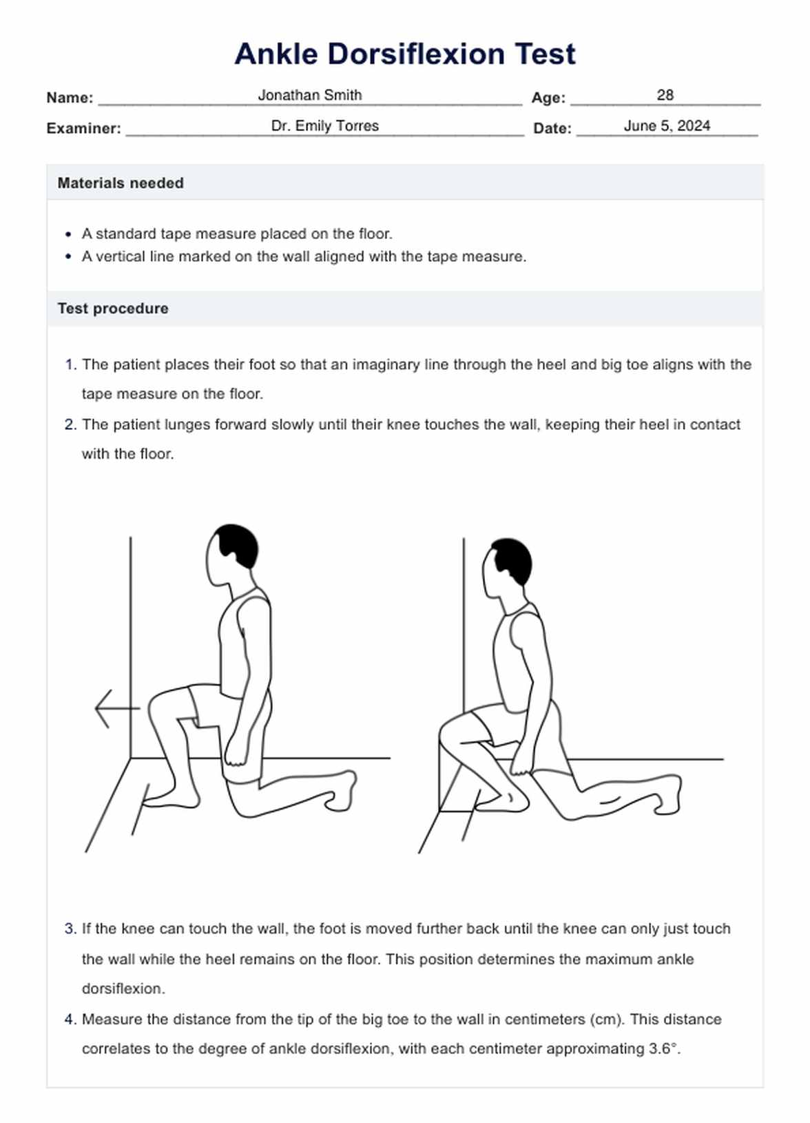 Prueba de dorsiflexión del tobillo PDF Example