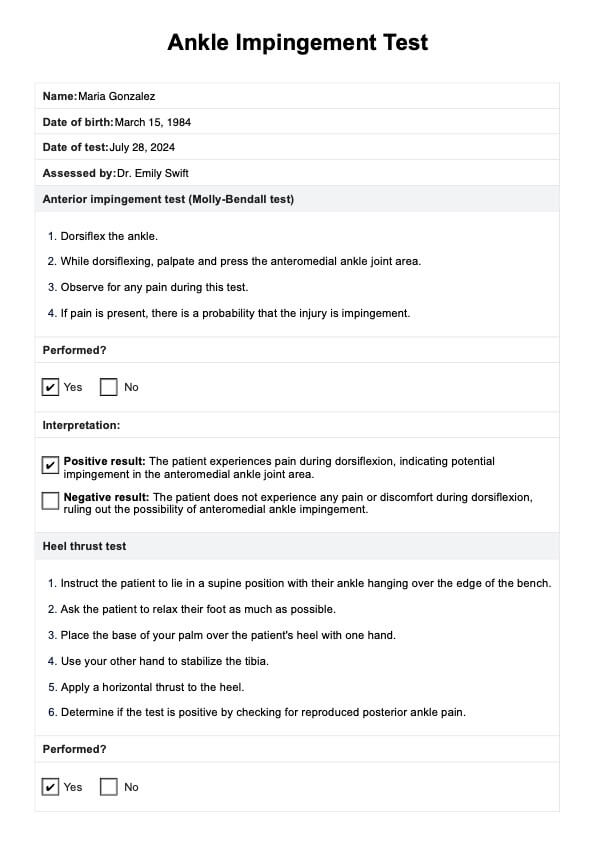 Ankle Impingement Test PDF Example