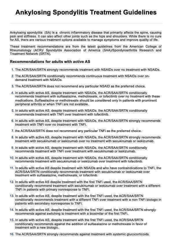Ankylosing Spondylitis Treatment Guidelines Handout PDF Example