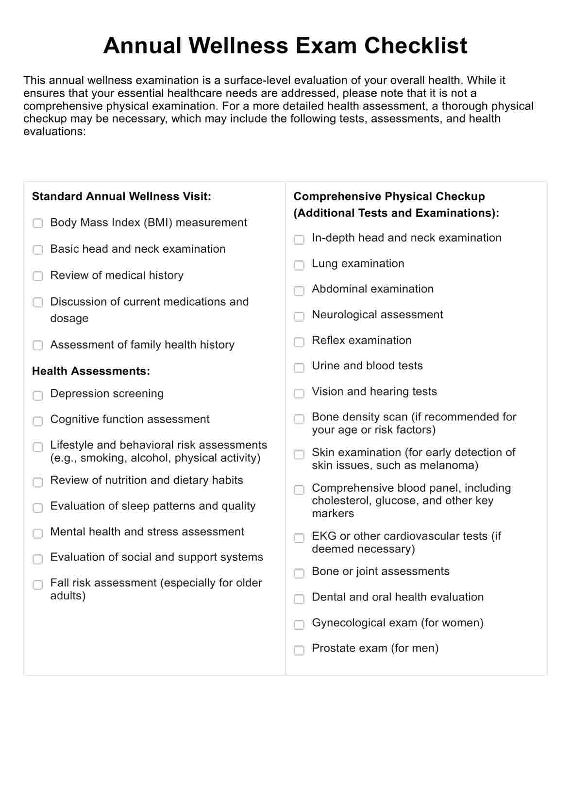 Annual Wellness Exam PDF Example