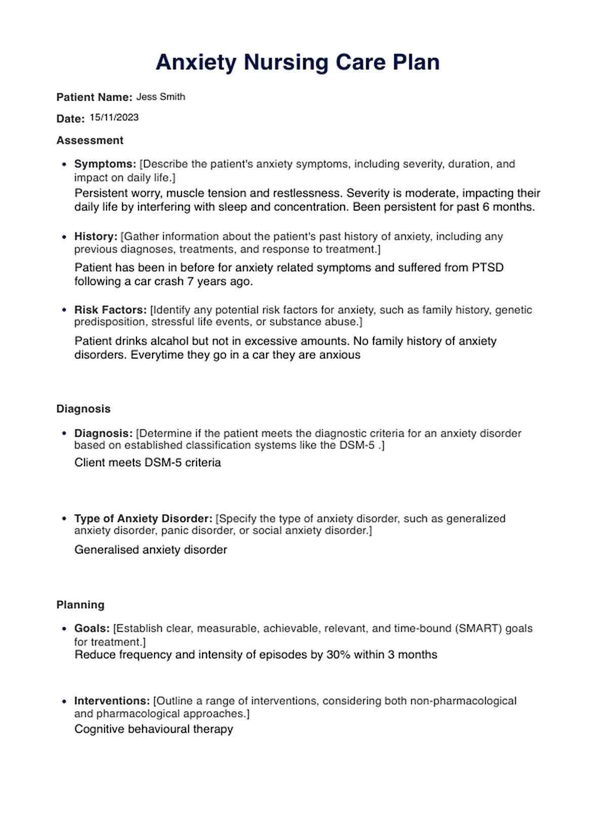 Anxiety Nursing Care Plan PDF Example
